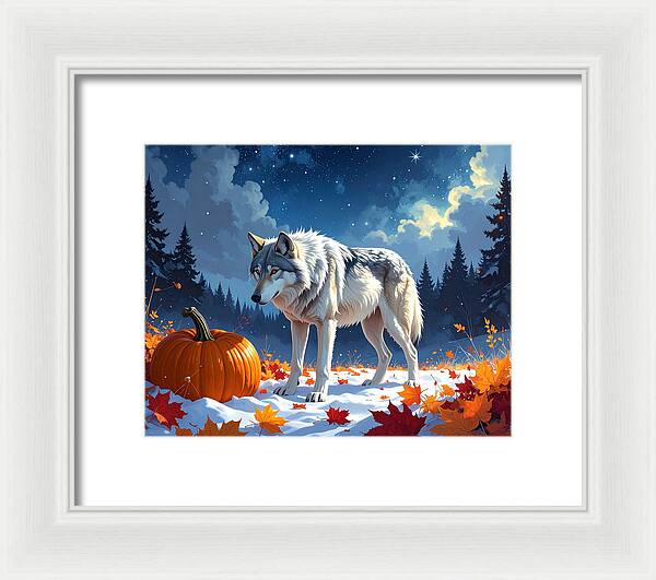 Wolf Among Autumn Leaves - Framed Print