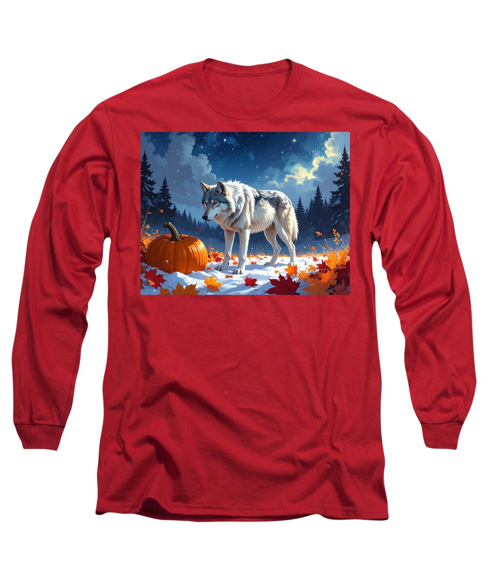 Wolf Among Autumn Leaves - Long Sleeve T-Shirt