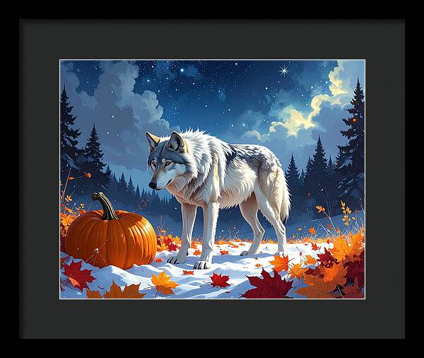 Wolf Among Autumn Leaves - Framed Print