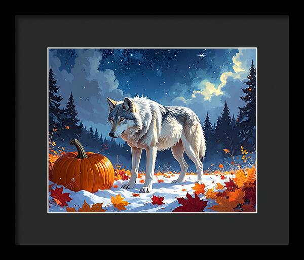 Wolf Among Autumn Leaves - Framed Print