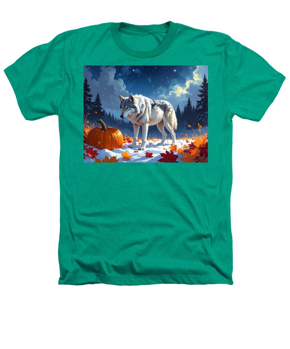 Wolf Among Autumn Leaves - Heathers T-Shirt