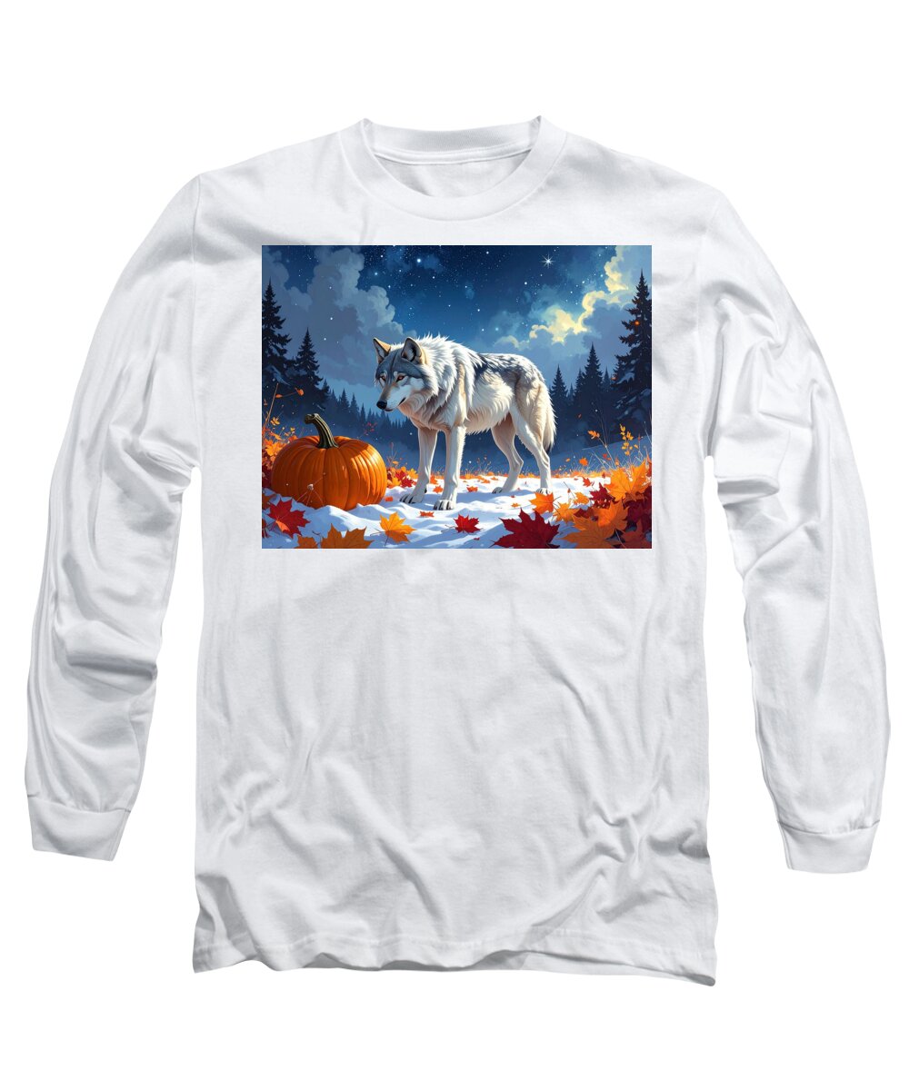 Wolf Among Autumn Leaves - Long Sleeve T-Shirt