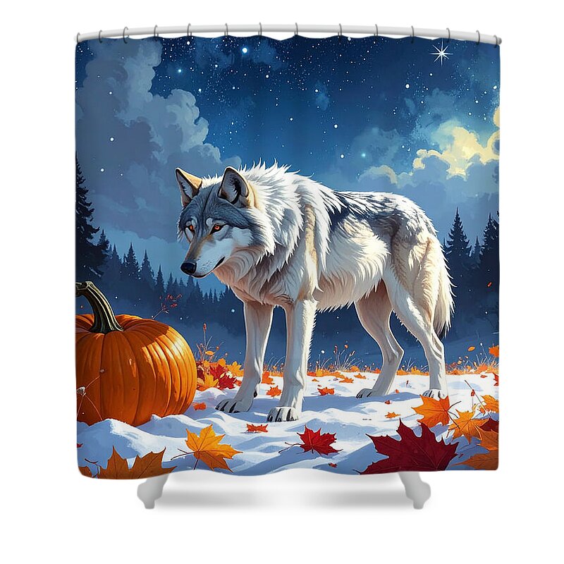 Wolf Among Autumn Leaves - Shower Curtain