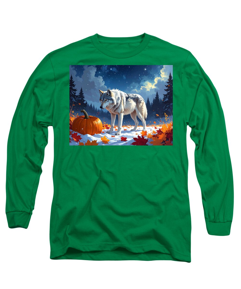 Wolf Among Autumn Leaves - Long Sleeve T-Shirt