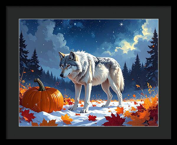 Wolf Among Autumn Leaves - Framed Print