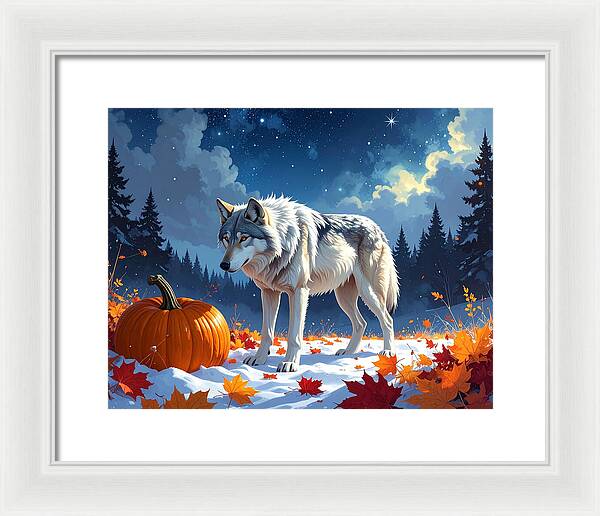 Wolf Among Autumn Leaves - Framed Print