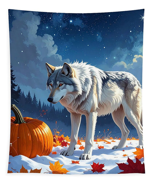 Wolf Among Autumn Leaves - Tapestry