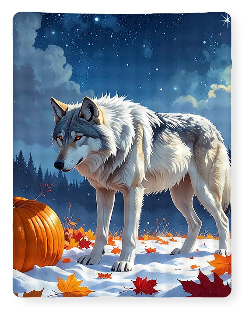 Wolf Among Autumn Leaves - Blanket