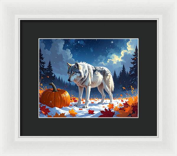 Wolf Among Autumn Leaves - Framed Print