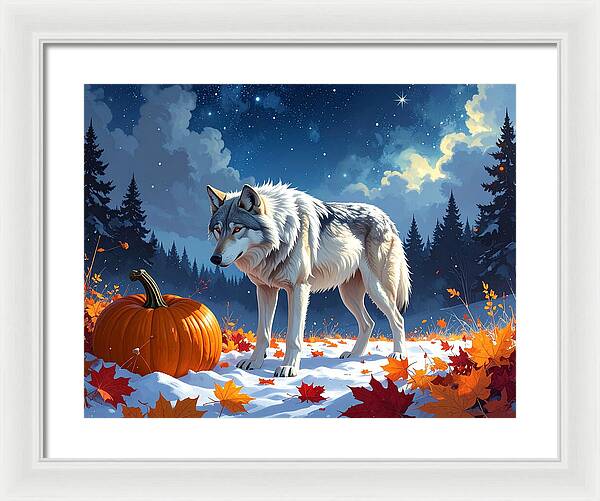 Wolf Among Autumn Leaves - Framed Print