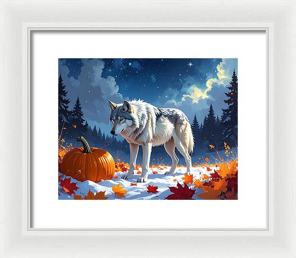 Wolf Among Autumn Leaves - Framed Print