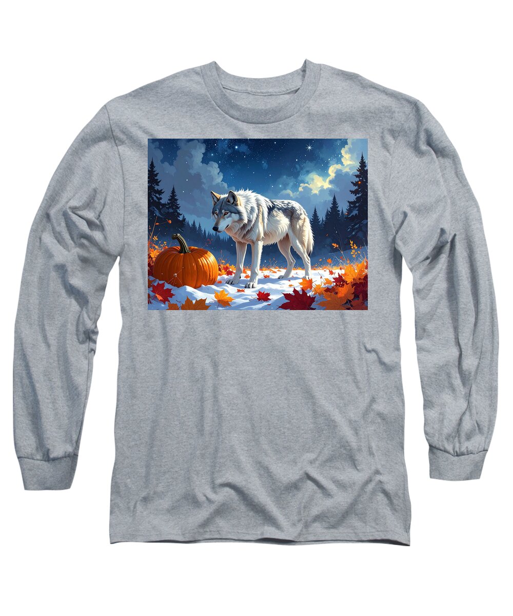 Wolf Among Autumn Leaves - Long Sleeve T-Shirt