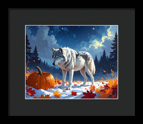 Wolf Among Autumn Leaves - Framed Print