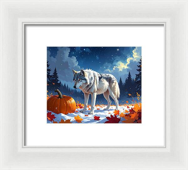 Wolf Among Autumn Leaves - Framed Print