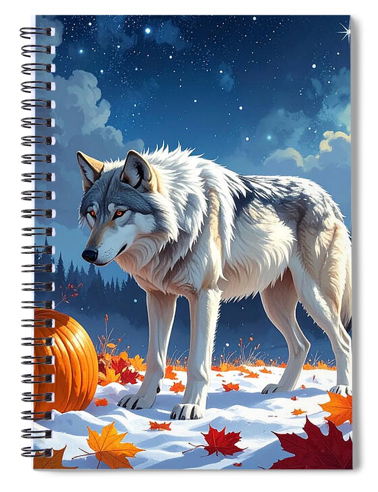 Wolf Among Autumn Leaves - Spiral Notebook