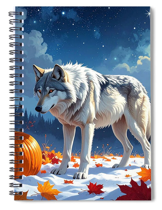Wolf Among Autumn Leaves - Spiral Notebook