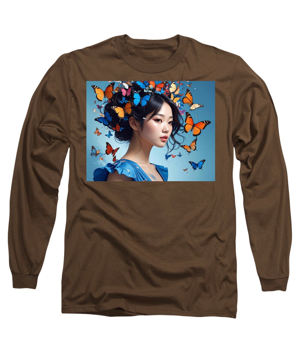 Woman with Colorful Butterflies - Long Sleeve T-Shirt