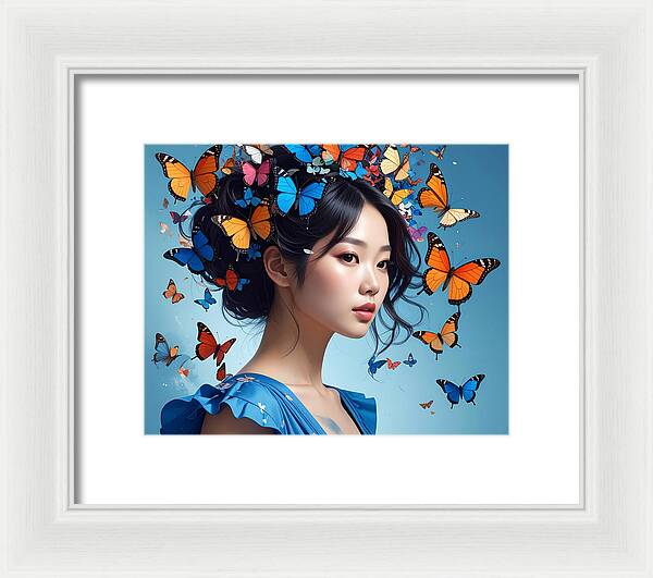 Woman with Colorful Butterflies - Framed Print