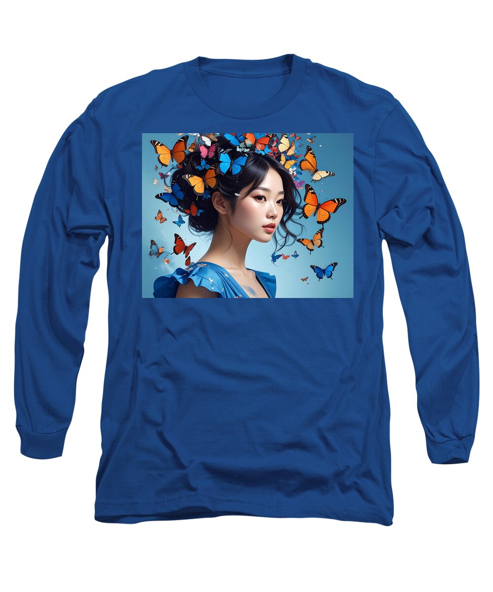 Woman with Colorful Butterflies - Long Sleeve T-Shirt