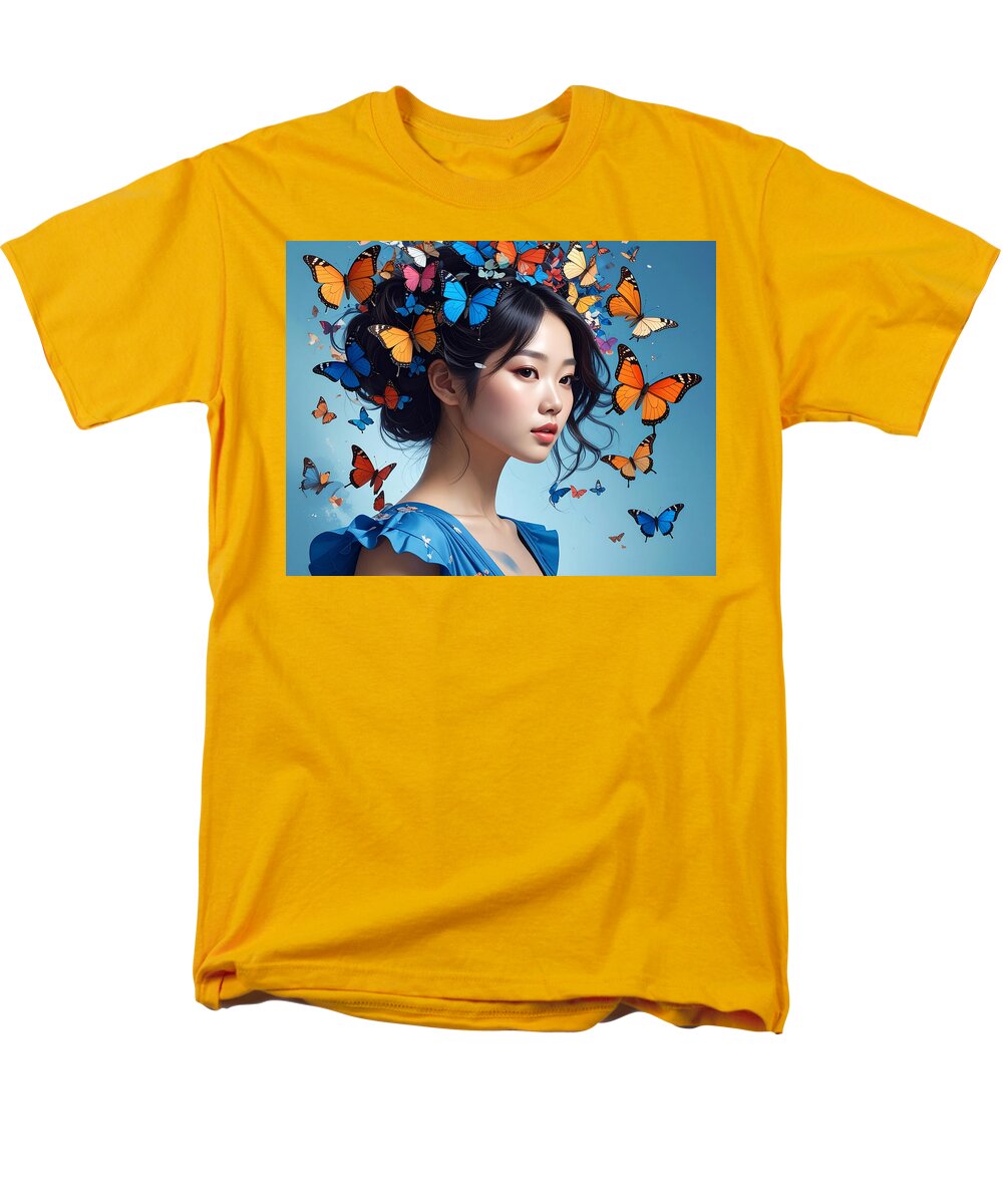 Woman with Colorful Butterflies - Men's T-Shirt (Regular Fit)
