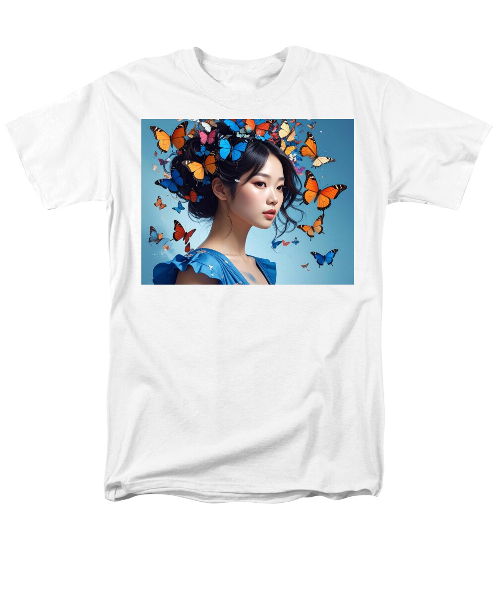 Woman with Colorful Butterflies - Men's T-Shirt (Regular Fit)