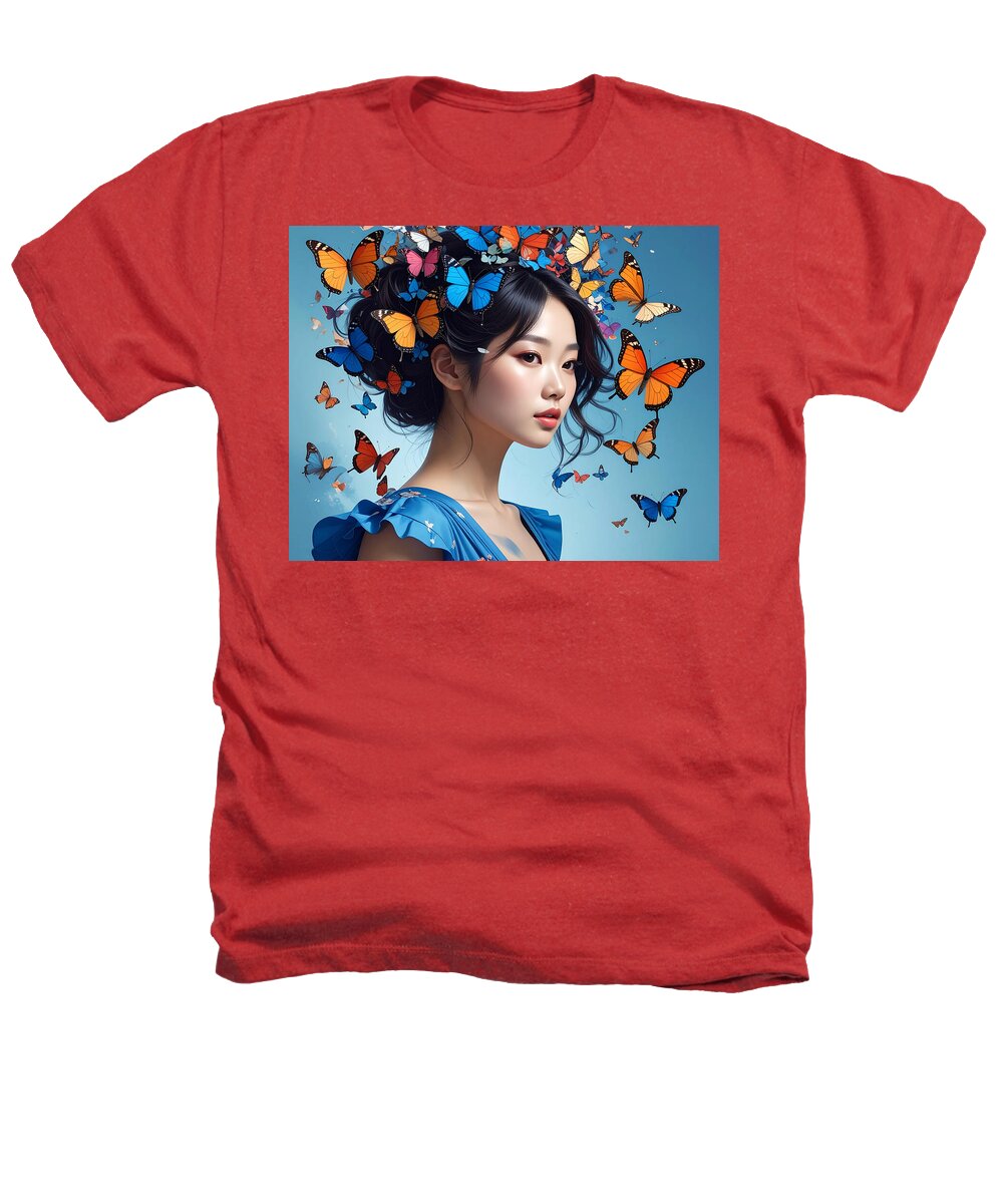 Woman with Colorful Butterflies - Heathers T-Shirt
