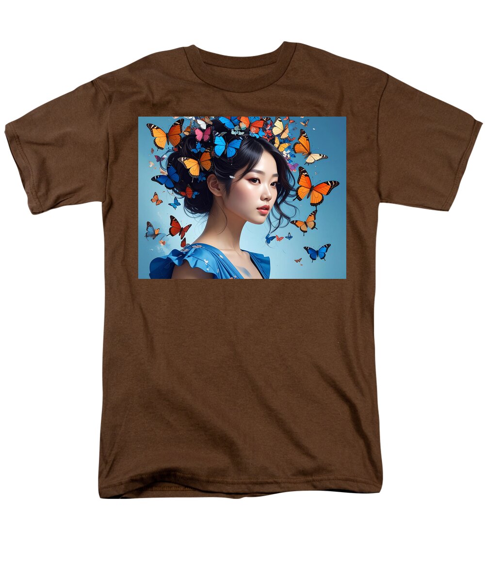 Woman with Colorful Butterflies - Men's T-Shirt (Regular Fit)