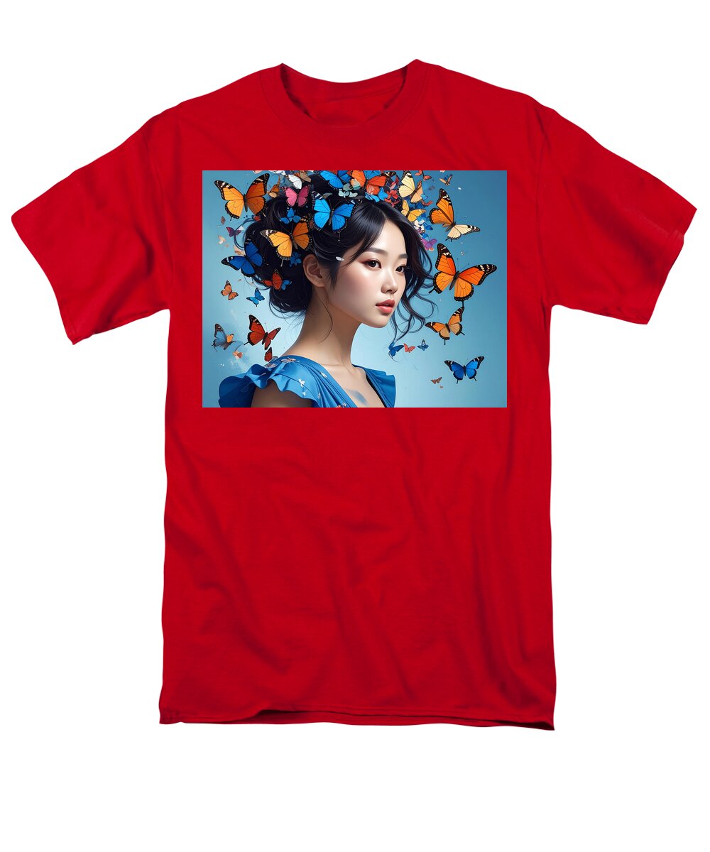 Woman with Colorful Butterflies - Men's T-Shirt (Regular Fit)