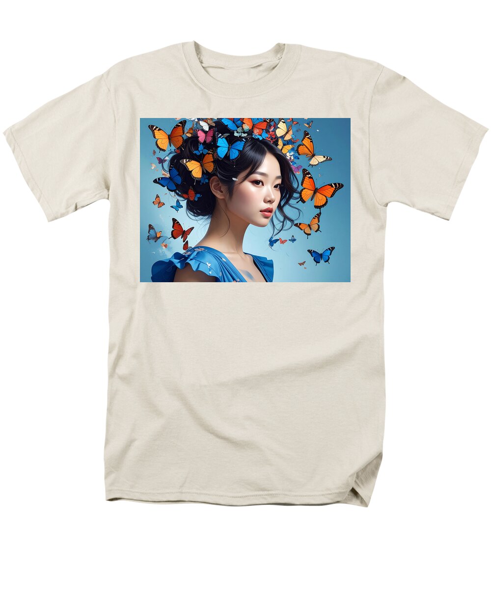 Woman with Colorful Butterflies - Men's T-Shirt (Regular Fit)