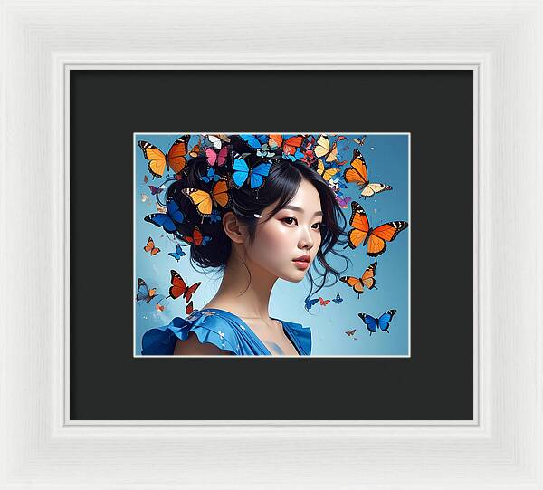 Woman with Colorful Butterflies - Framed Print