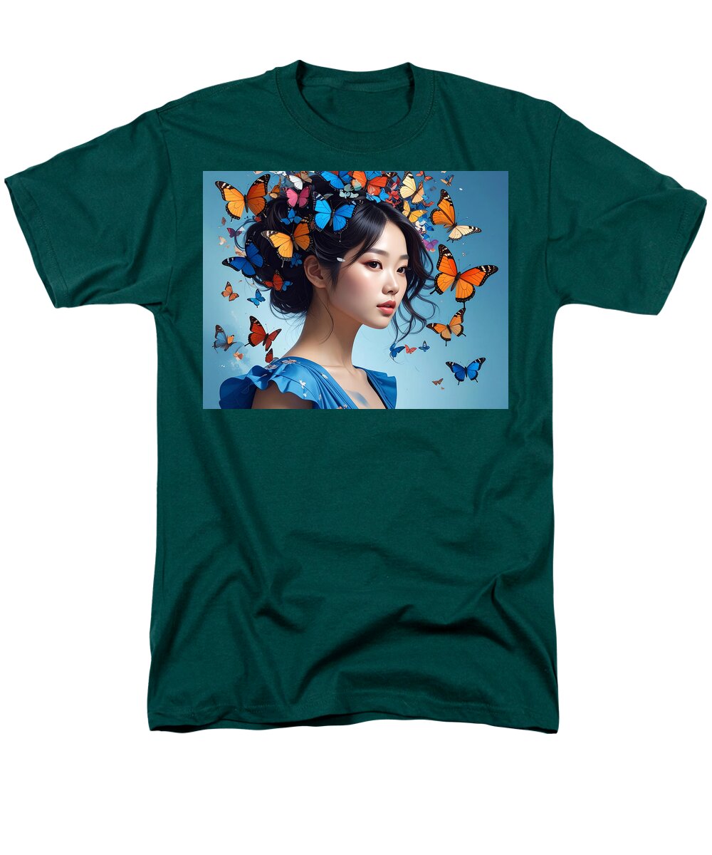 Woman with Colorful Butterflies - Men's T-Shirt (Regular Fit)