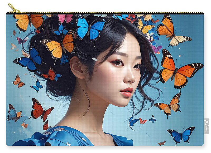 Woman with Colorful Butterflies - Zip Pouch