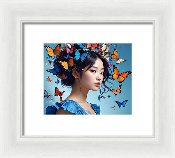 Woman with Colorful Butterflies - Framed Print