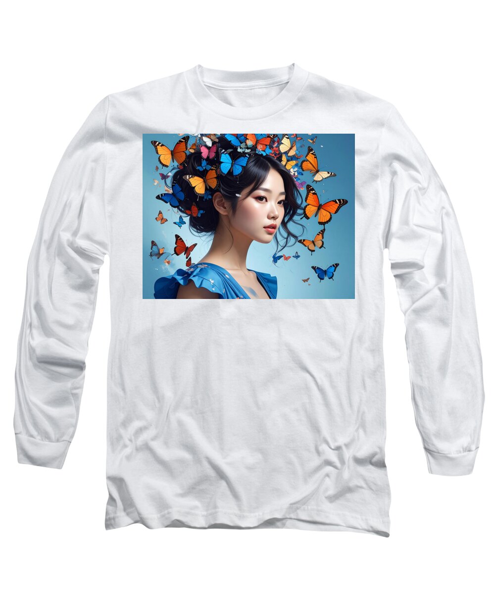 Woman with Colorful Butterflies - Long Sleeve T-Shirt