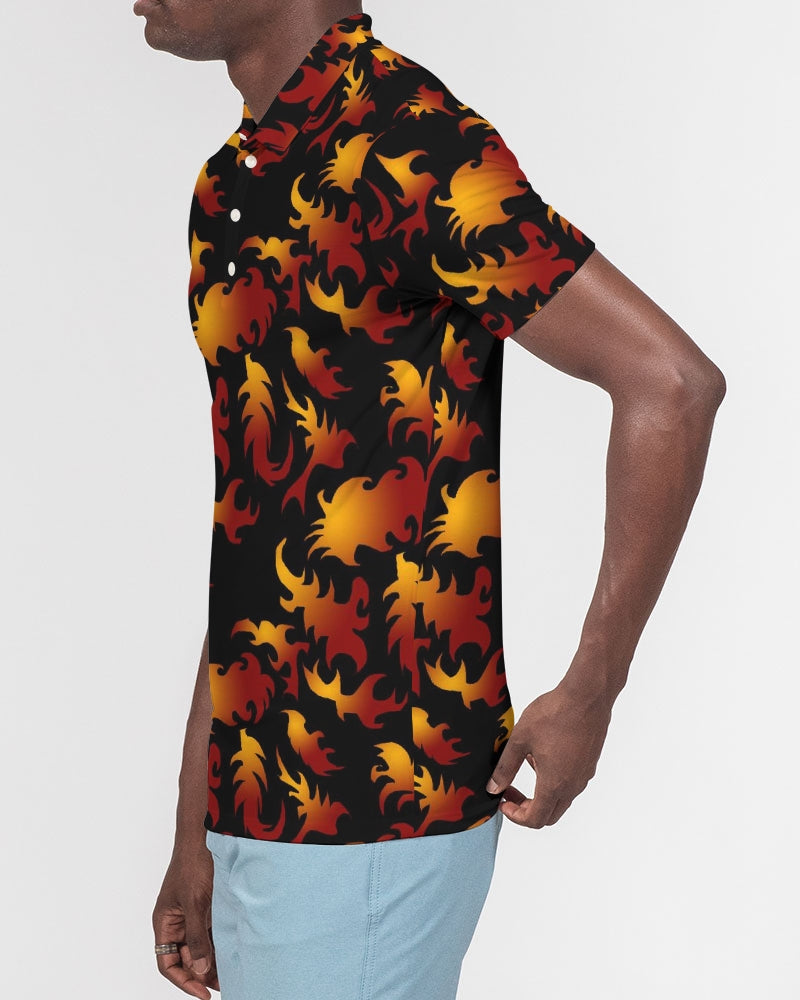 Abstract Flames Pattern Men's Slim Fit Short Sleeve Polo