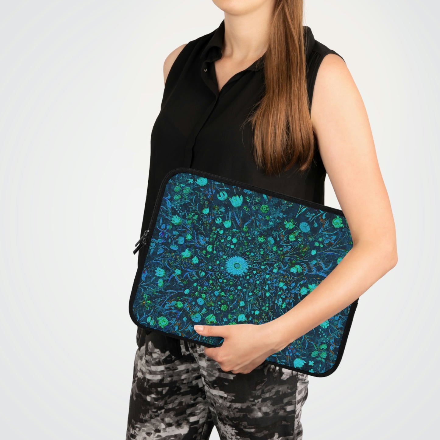 Blue Green Medieval Flowers Laptop Sleeve