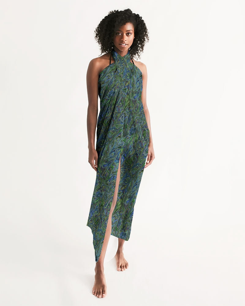 Blue Green Liquid Marbling Swim Cover Up
