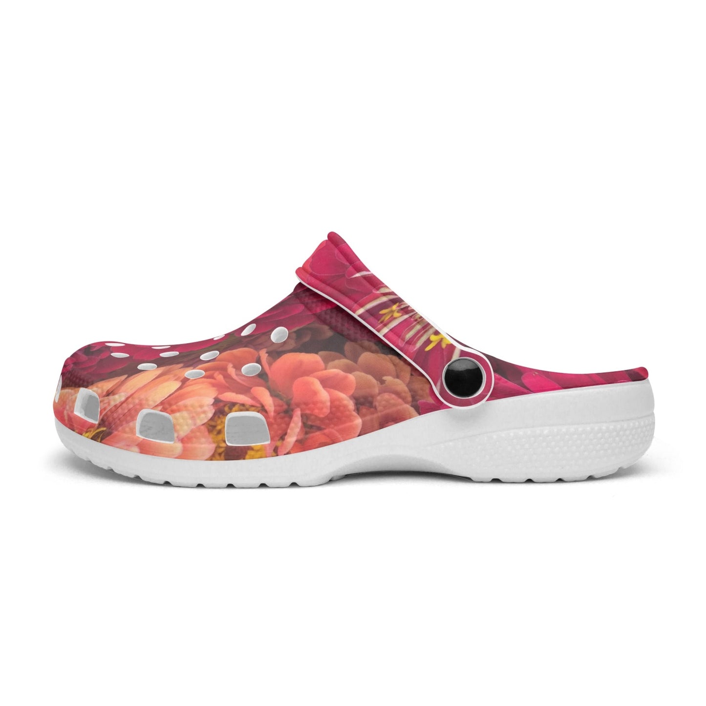 Peach and Pink Zinnias 413. All Over Printed Clogs