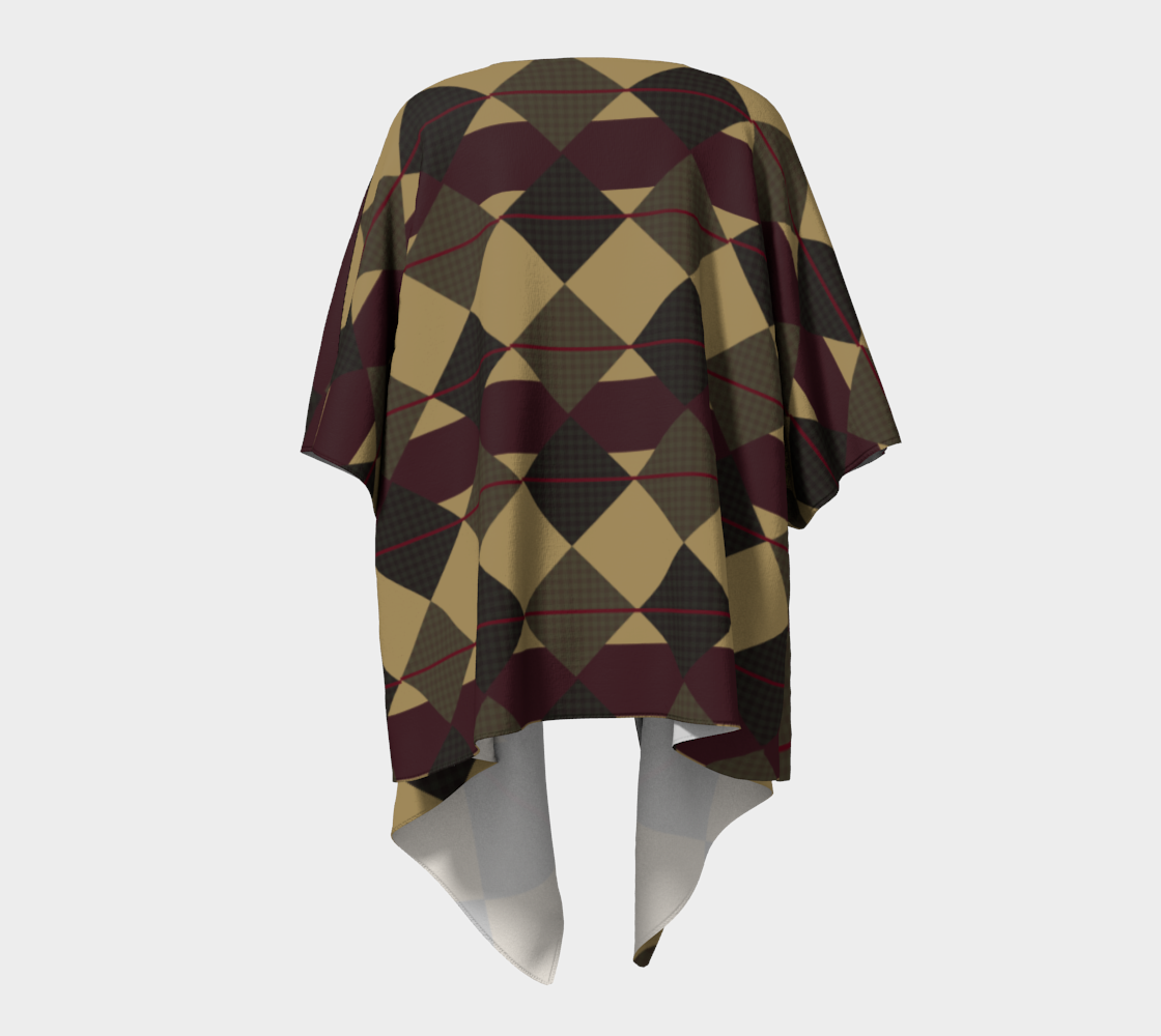 Checkered Brown Plaid Draped Kimono