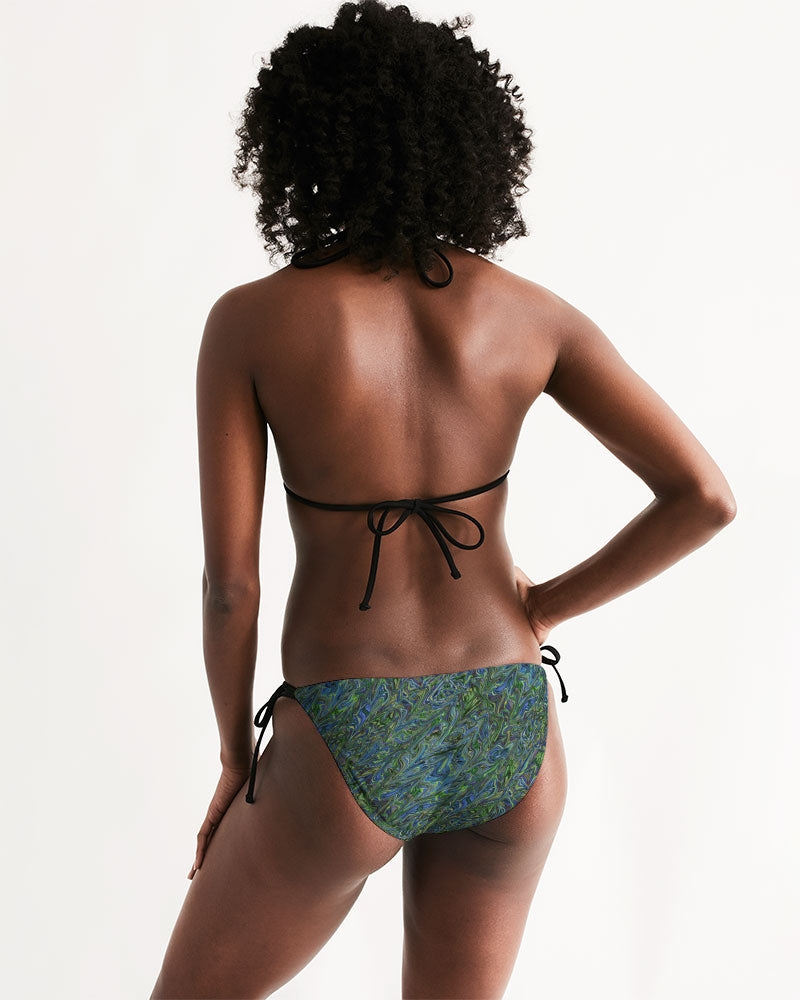 Blue Green Liquid Marbling Women's Triangle String Bikini