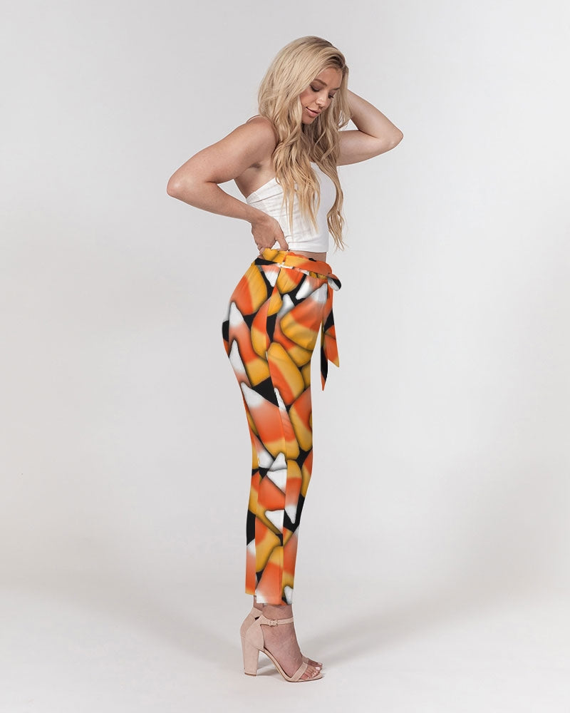 Candy Corn Pattern Women's Belted Tapered Pants