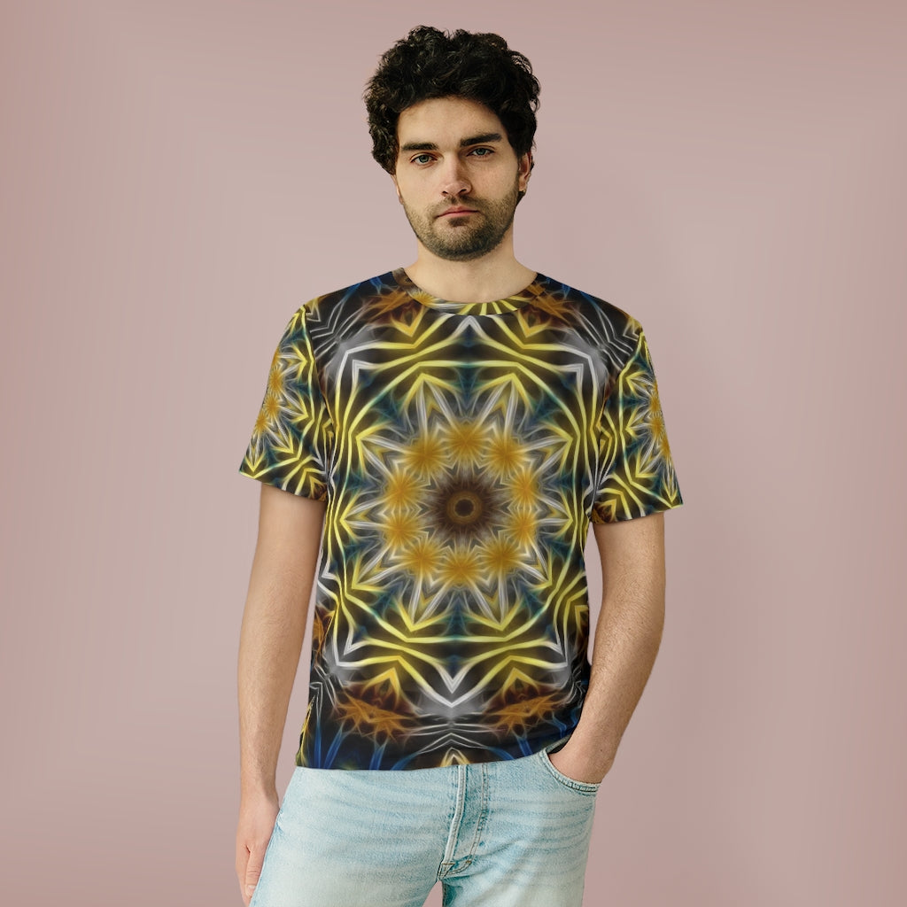 Yellow and Blue Kaleidoscope Unisex AOP Cut & Sew T-Shirt