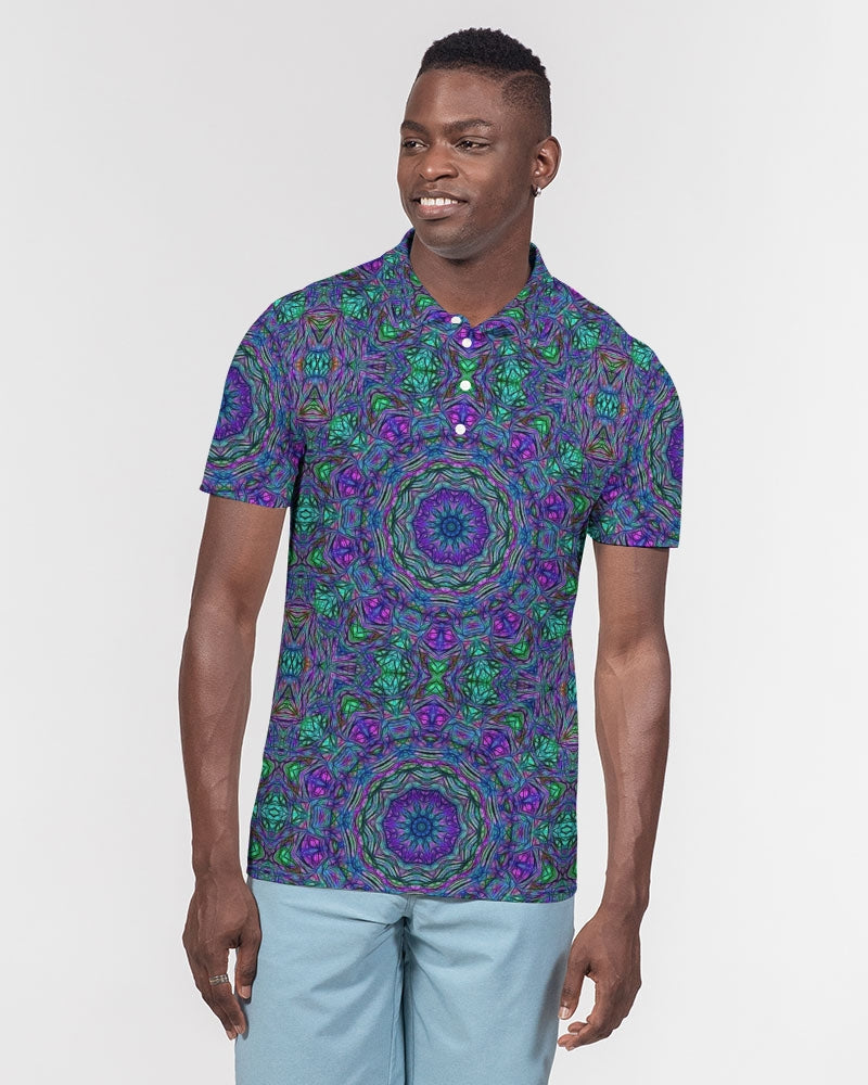 Blue Green Purple Kaleidoscope Men's Slim Fit Short Sleeve Polo
