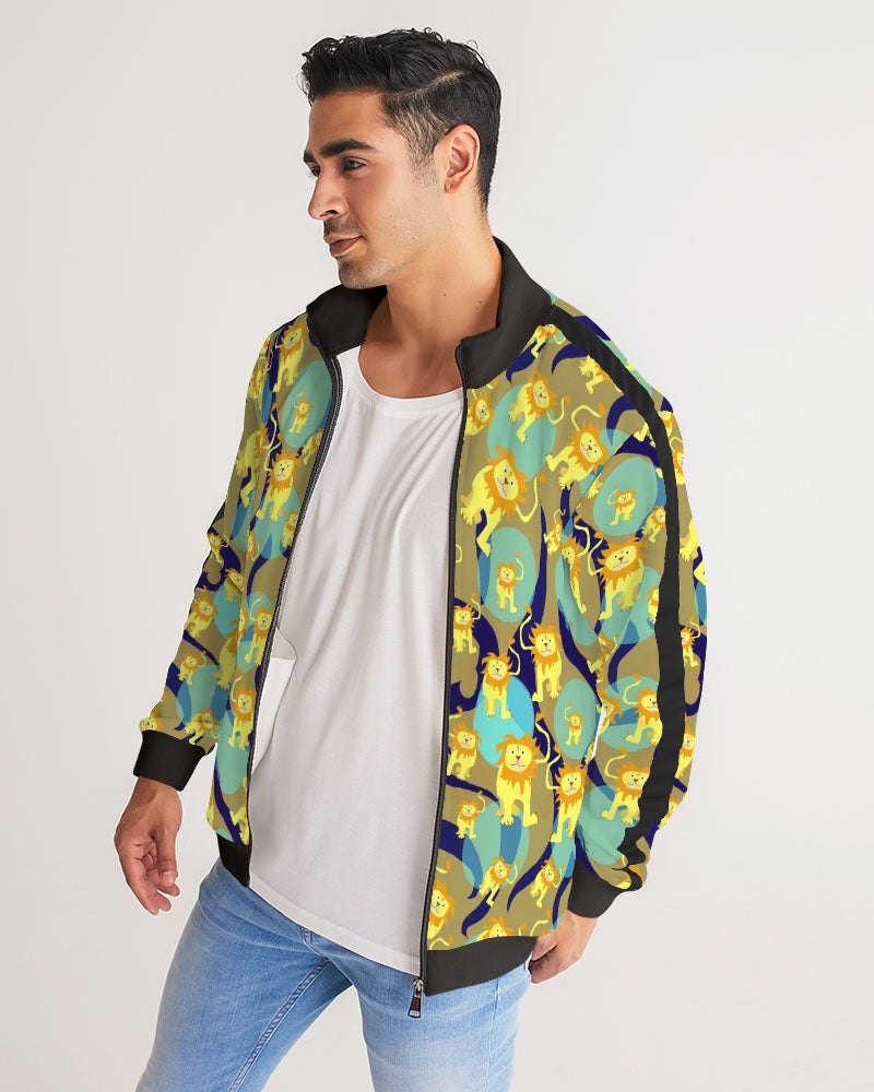 Lion Pattern Men's Stripe-Sleeve Track Jacket