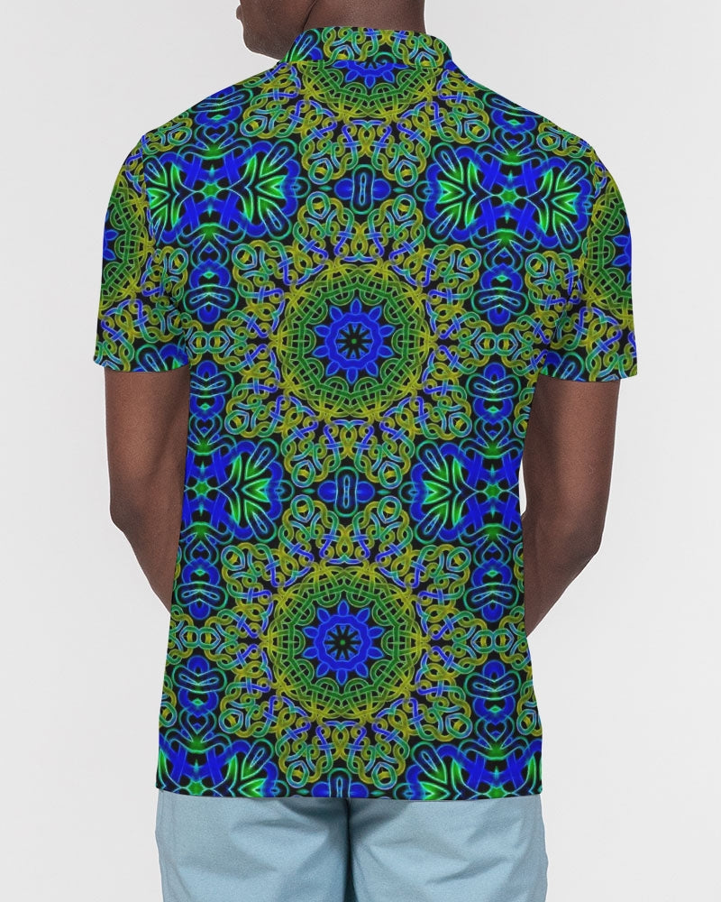Blue Green Celtic Kaleidoscope Men's Slim Fit Short Sleeve Polo