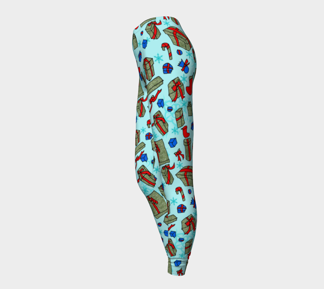 Green Presents on Blue Leggings