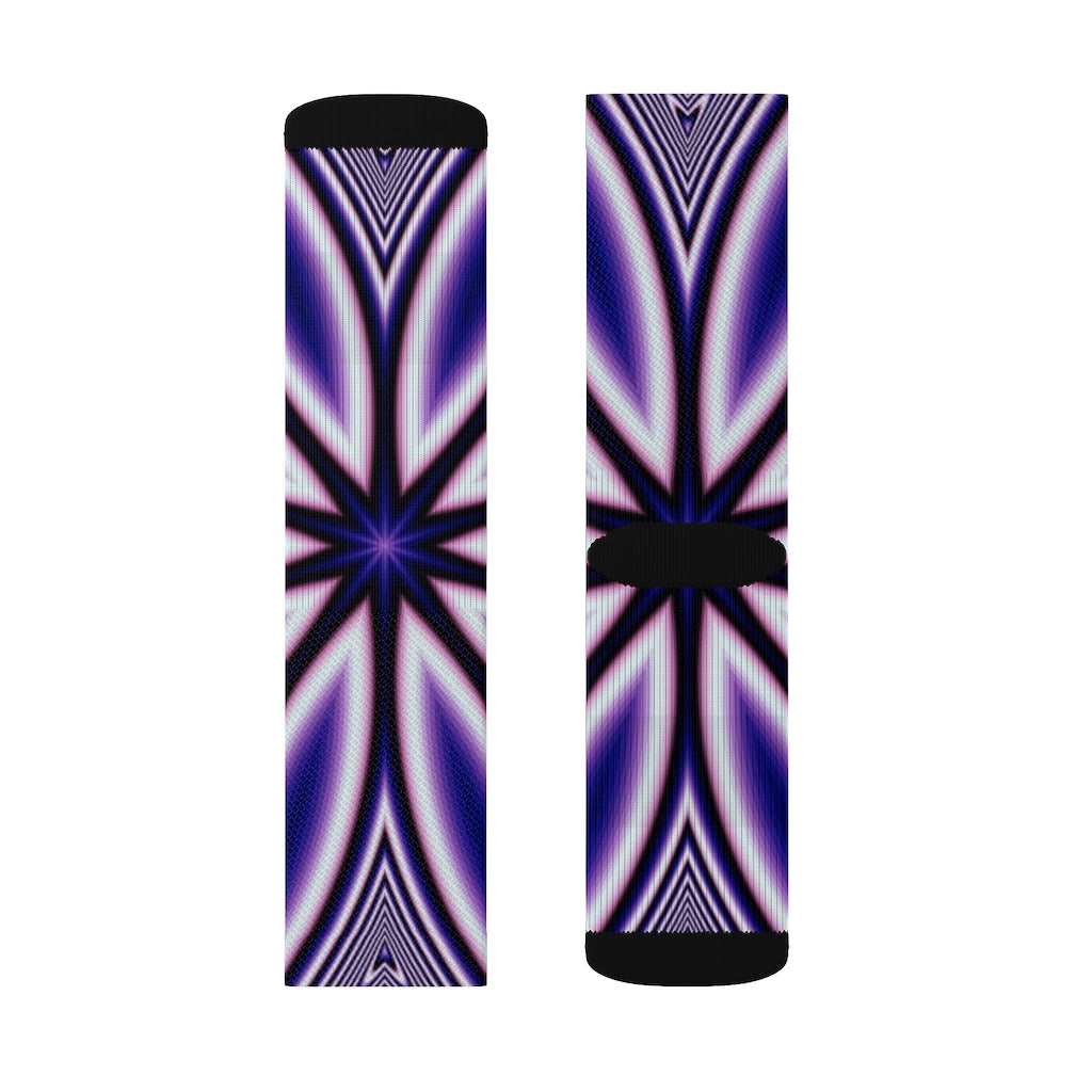Blue Fractal Flower Kaleidoscope Sublimation Socks