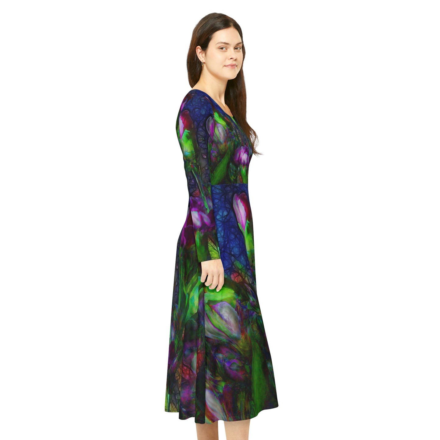 Abstract Pink Carnations Women's Long Sleeve Dance Dress