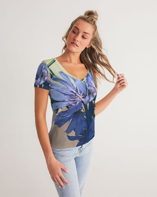 Blue Wildflowers Women's V-Neck Tee