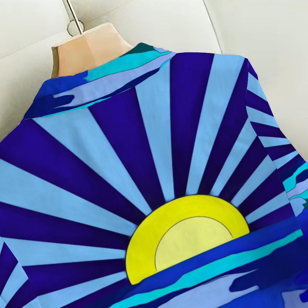 Sunset Along The Lake Custom All Over Print Women's Long Sleeves Shirt with Button